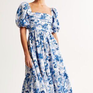 Abercrombie Emerson Poplin Puff Sleeve Midi Dress